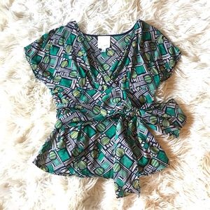 Anthropologie Odille Green Graphic Framework Top